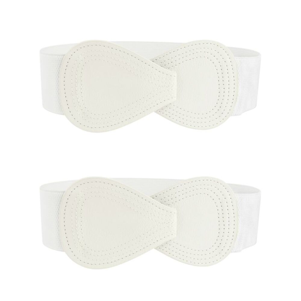 2Pcs Plus Size Interlock 8-shaped Buckle Faux Leather Belt Cream